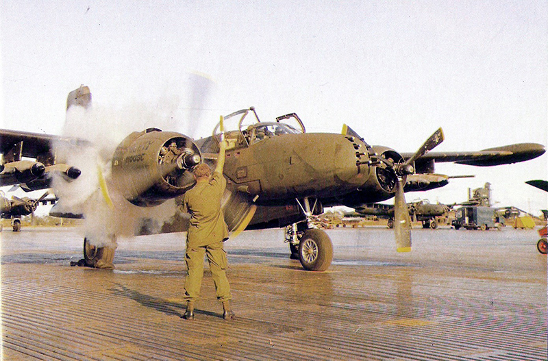 A 609th SOS A-26K starting engines in 1969