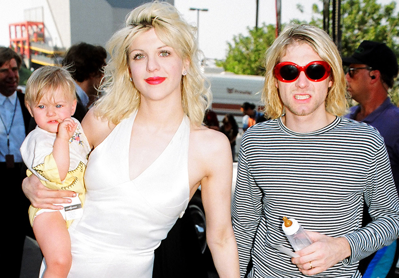 Courtney Love, Frances Bean Cobain, Kurt Cobain of Nirvana (Photo by Jeff Kravitz/FilmMagic, Inc)